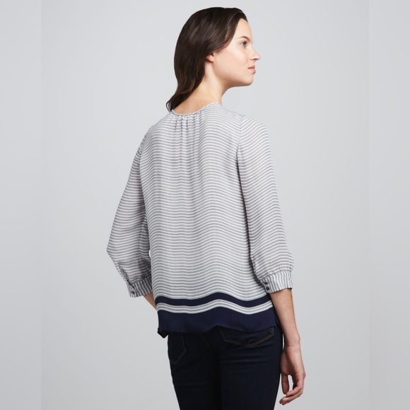Joie Modine Striped Pintuck Blouse, 100% Silk, Navy & White, Size S - Picture 2 of 9